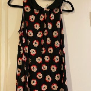 Elle Black Floral Collared Sleeveless Top Woman’s Large